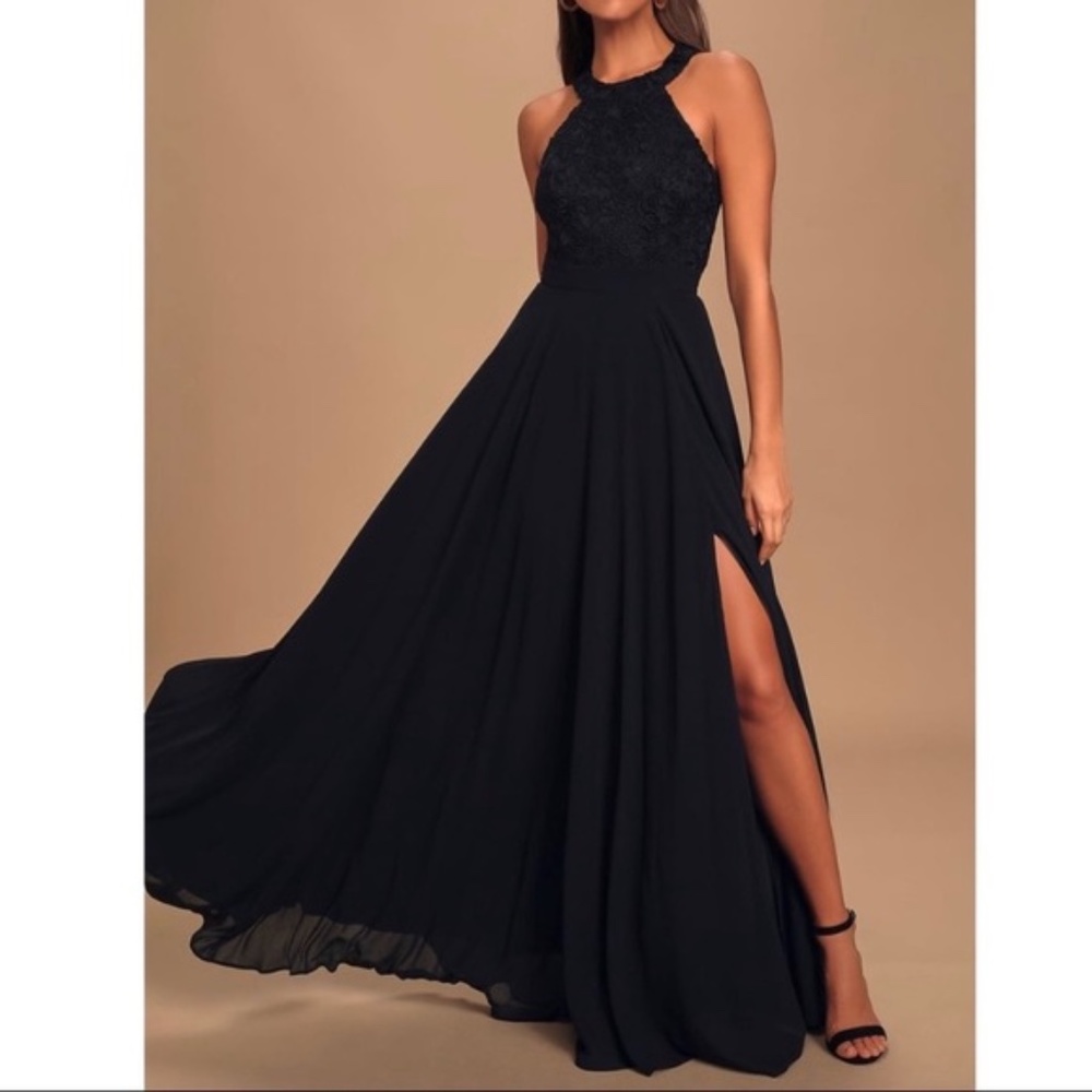 Lulus Love Poem Lace Halter Gown Navy Size M